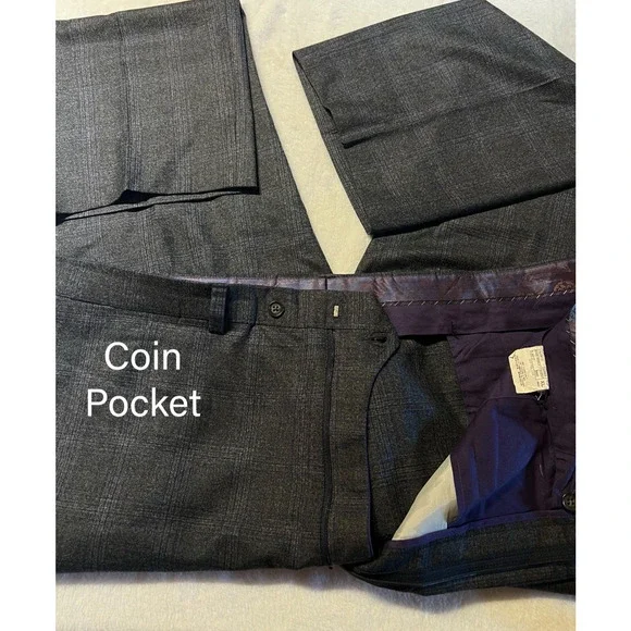 Ted Baker 50XL 42x31 Charcoal Gray Purple Plaid Flannel Men's Designer Suit - Picture 7 of 16